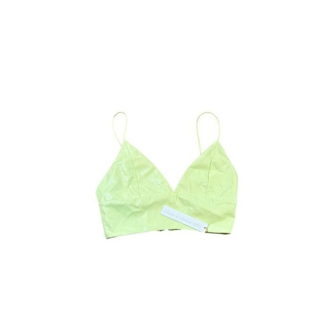 House of Harlow 1960 Lime Green Vegan Faux Leather Smocked Back Crop Top Size 6